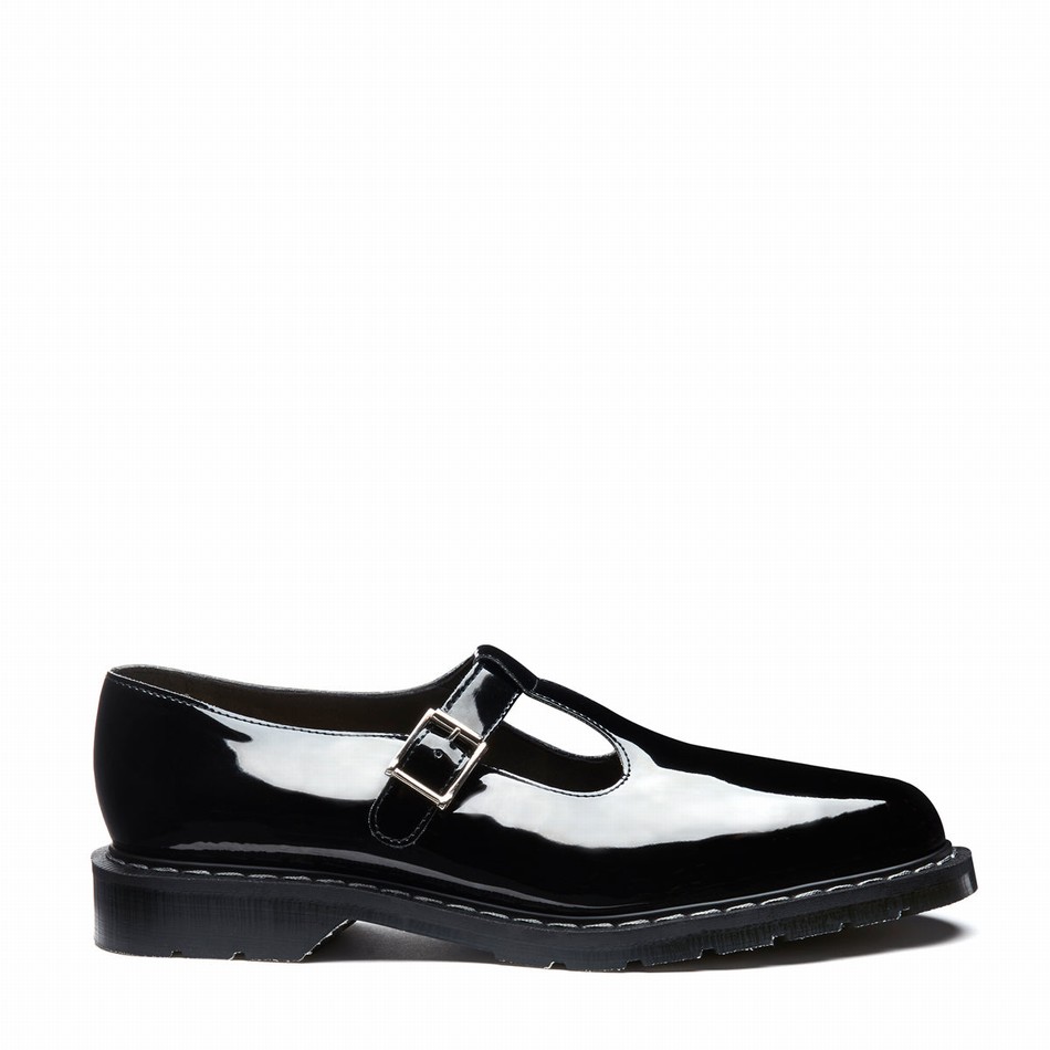 Solovair Patent Uomo Scarpe Mary Jane Nere | S0-393-BK-PT-G-030