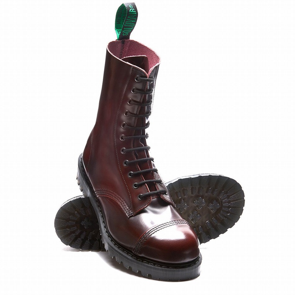 Solovair Rub-Off 11 Eye Steel Toe Uomo Stivali Derby Bordeaux | SC11-1980-BUR-G-060