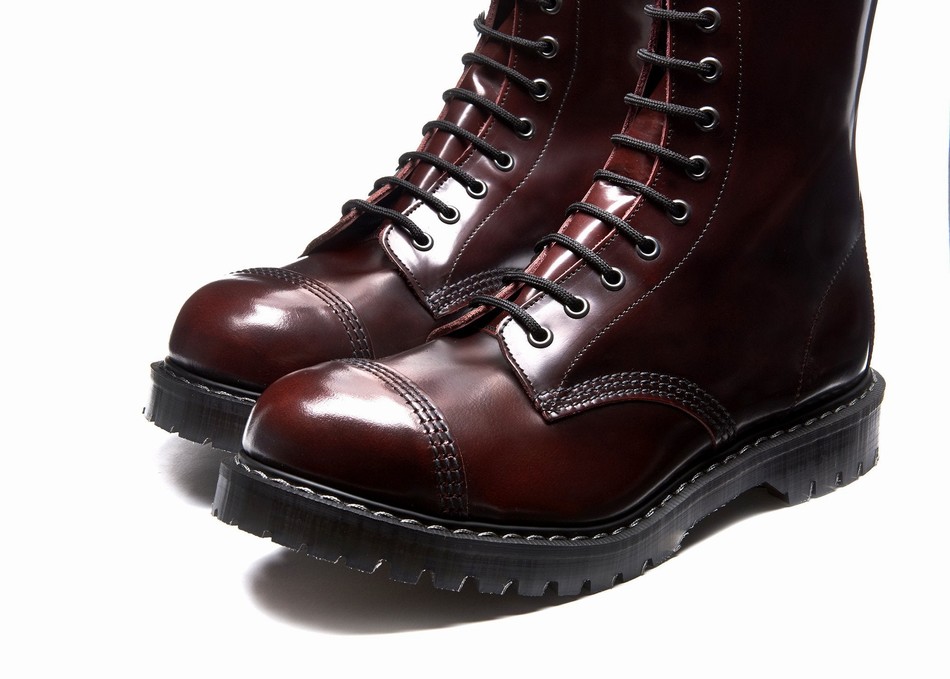 Solovair Rub-Off 11 Eye Steel Toe Uomo Stivali Derby Bordeaux | SC11-1980-BUR-G-060