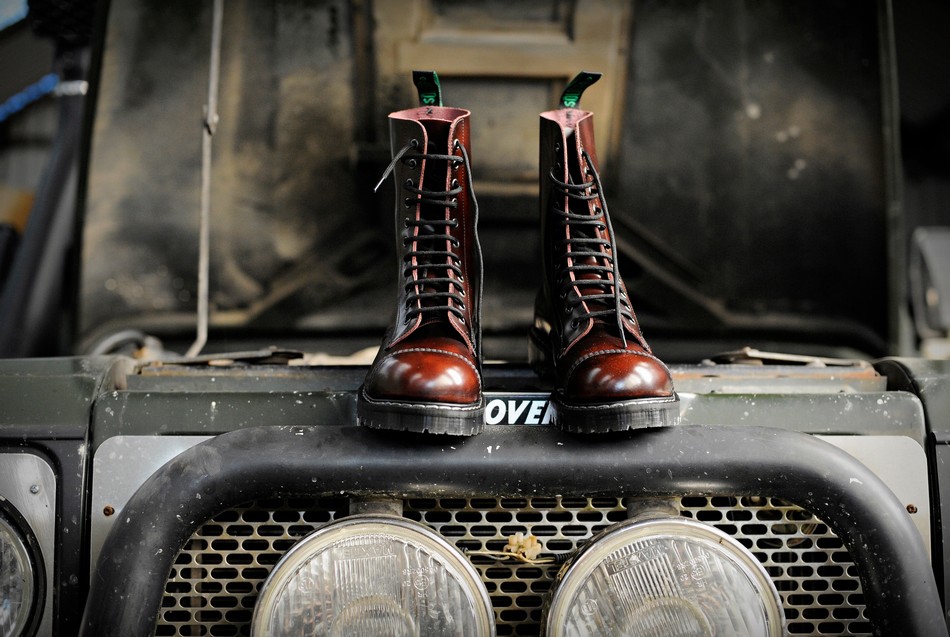 Solovair Rub-Off 11 Eye Steel Toe Uomo Stivali Derby Bordeaux | SC11-1980-BUR-G-060