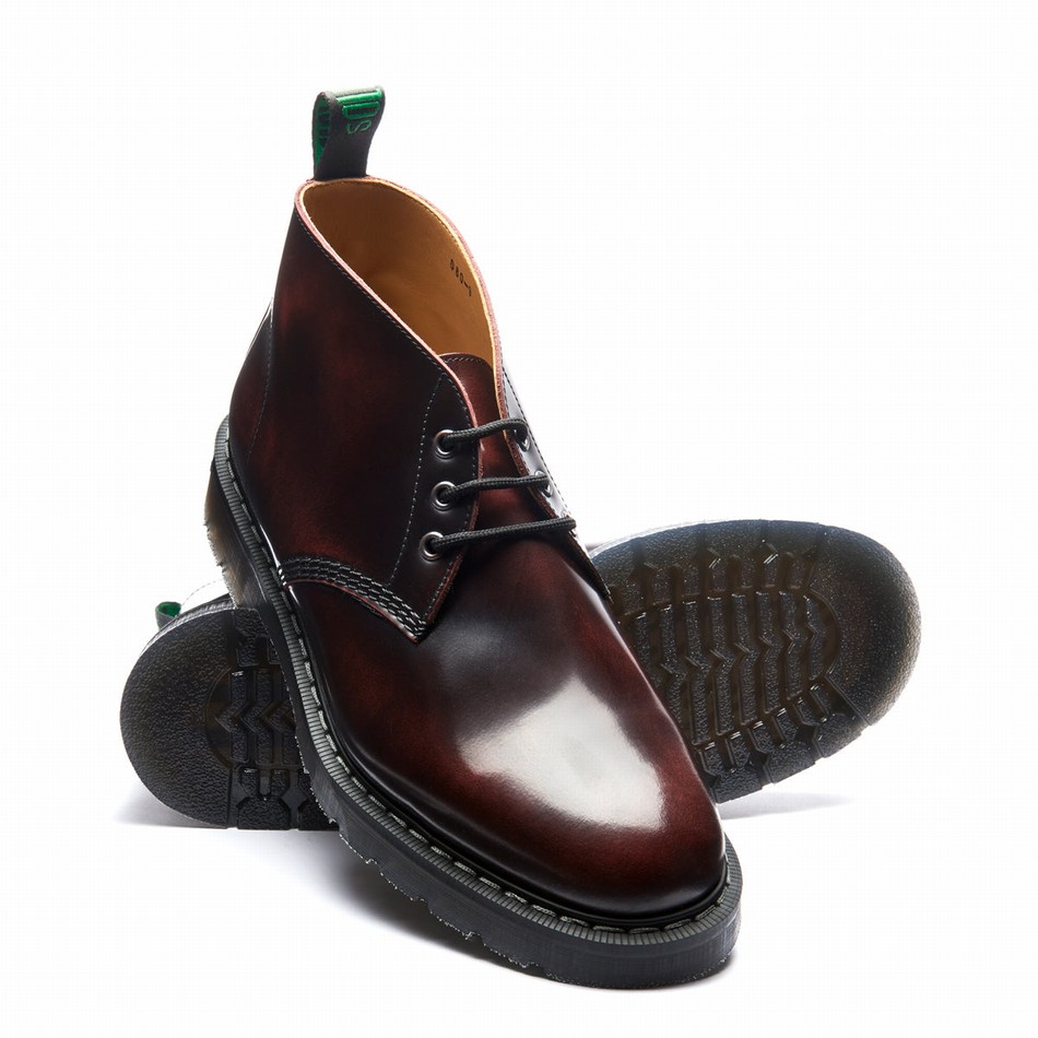 Solovair Rub-Off 3 Eye Uomo Stivali Chukka Bordeaux | S3-080-BUR-G-035