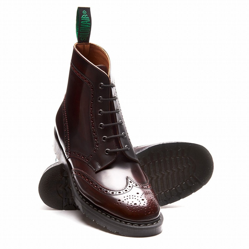 Solovair Rub-Off 6 Eye Donna Stivali Brogue Bordeaux | S6-019-BUR-G-030