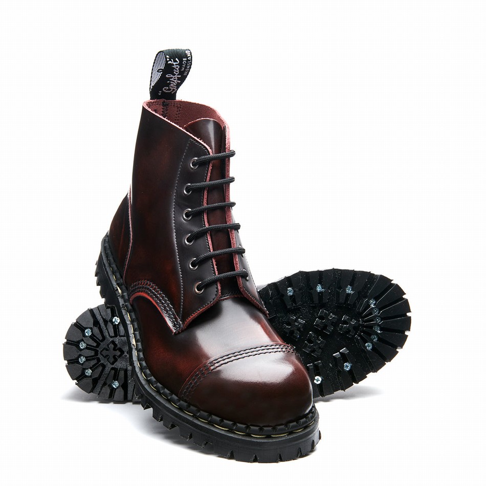Solovair Rub-Off 6 Eye Steel Toe Capped Uomo Stivali Derby Bordeaux | GF6-1710-BUR-RO-030