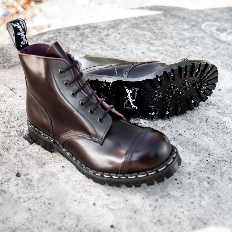 Solovair Rub-Off 6 Eye Steel Toe Capped Uomo Stivali Derby Bordeaux | GF6-1710-BUR-RO-030