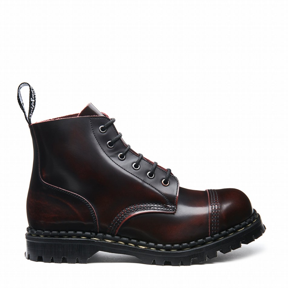 Solovair Rub-Off 6 Eye Steel Toe Capped Uomo Stivali Derby Bordeaux | GF6-1710-BUR-RO-030