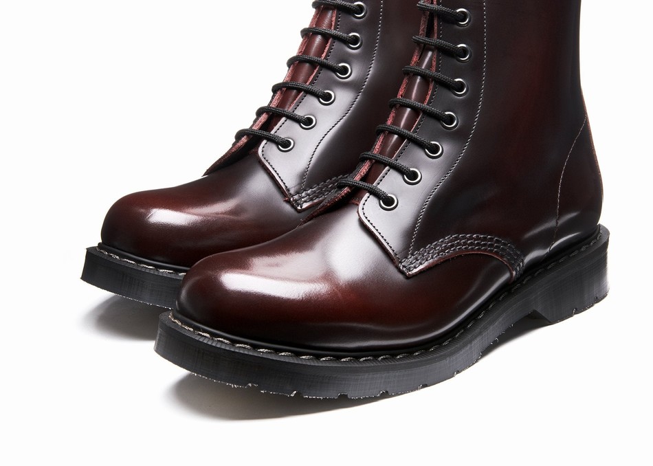 Solovair Rub-Off 8 Eye Zip Uomo Stivali Derby Bordeaux | S8-551-BUR-ZIP-G-045