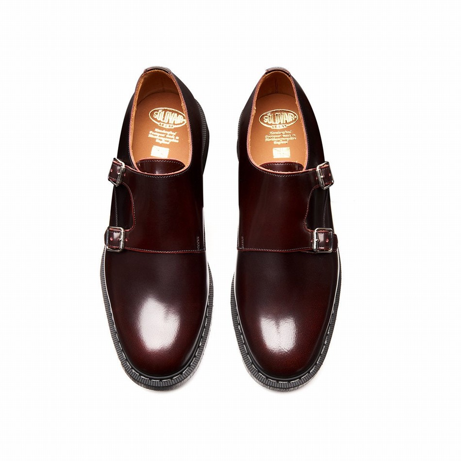Solovair Rub-Off Double Buckle Uomo Scarpe Monk Bordeaux | S0-157-BUR-G-030