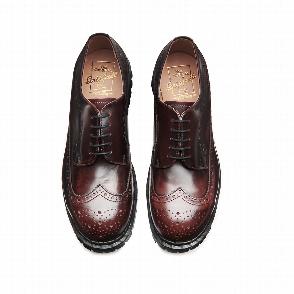 Solovair Rub-Off Steel Toe American Uomo Scarpe Brogue Bordeaux | GF5-1812-BUR-RO-030
