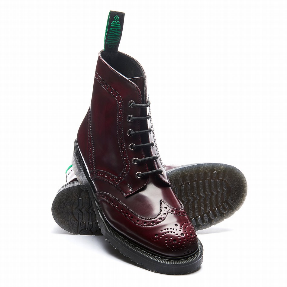 Solovair Rub Off Vegan 6 Eye Derby Uomo Stivali Brogue Rosse | VS6-019-CR-RO-VEG-G-050