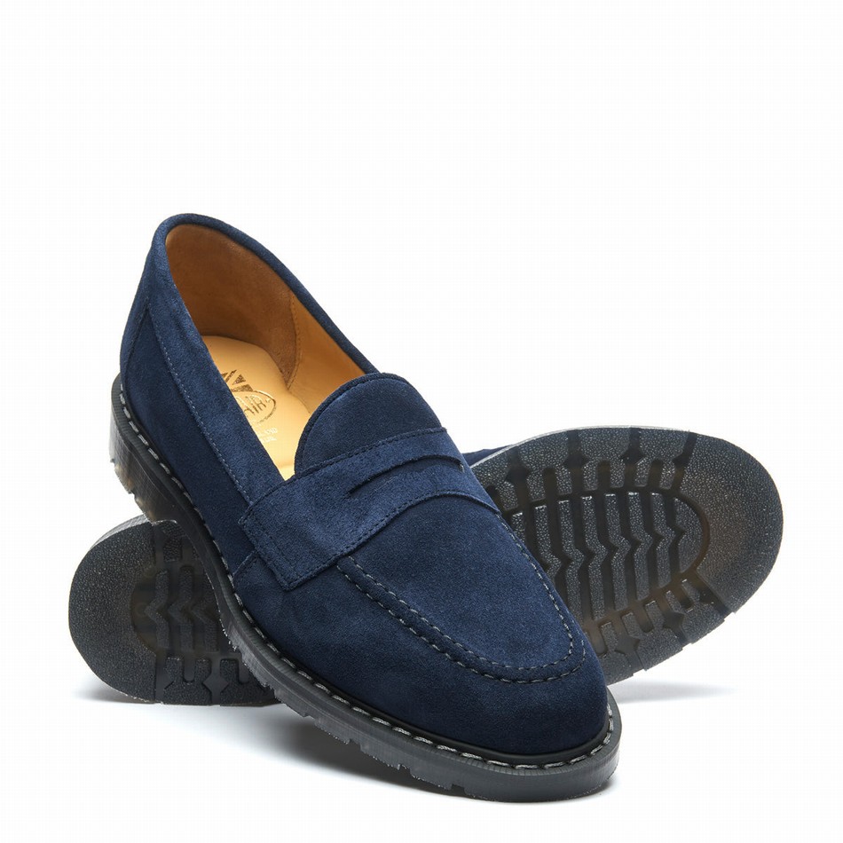 Solovair Suede Penny Donna Mocassini Blu Marino | S0-970-BL-SUE-G-040