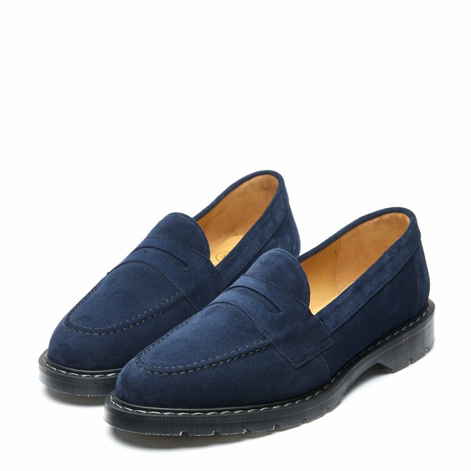 Solovair Suede Penny Donna Mocassini Blu Marino | S0-970-BL-SUE-G-040
