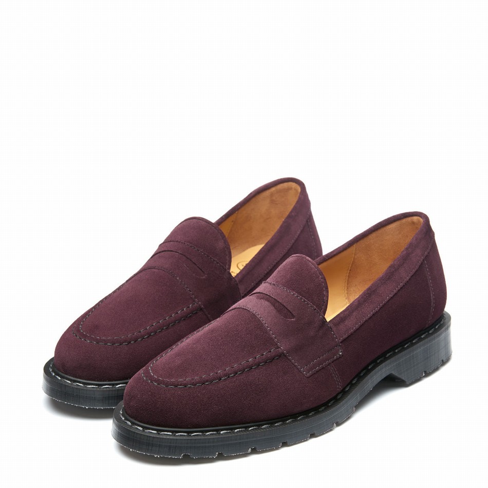 Solovair Suede Penny Uomo Mocassini Bordeaux | S0-970-AM-SUE-G-040