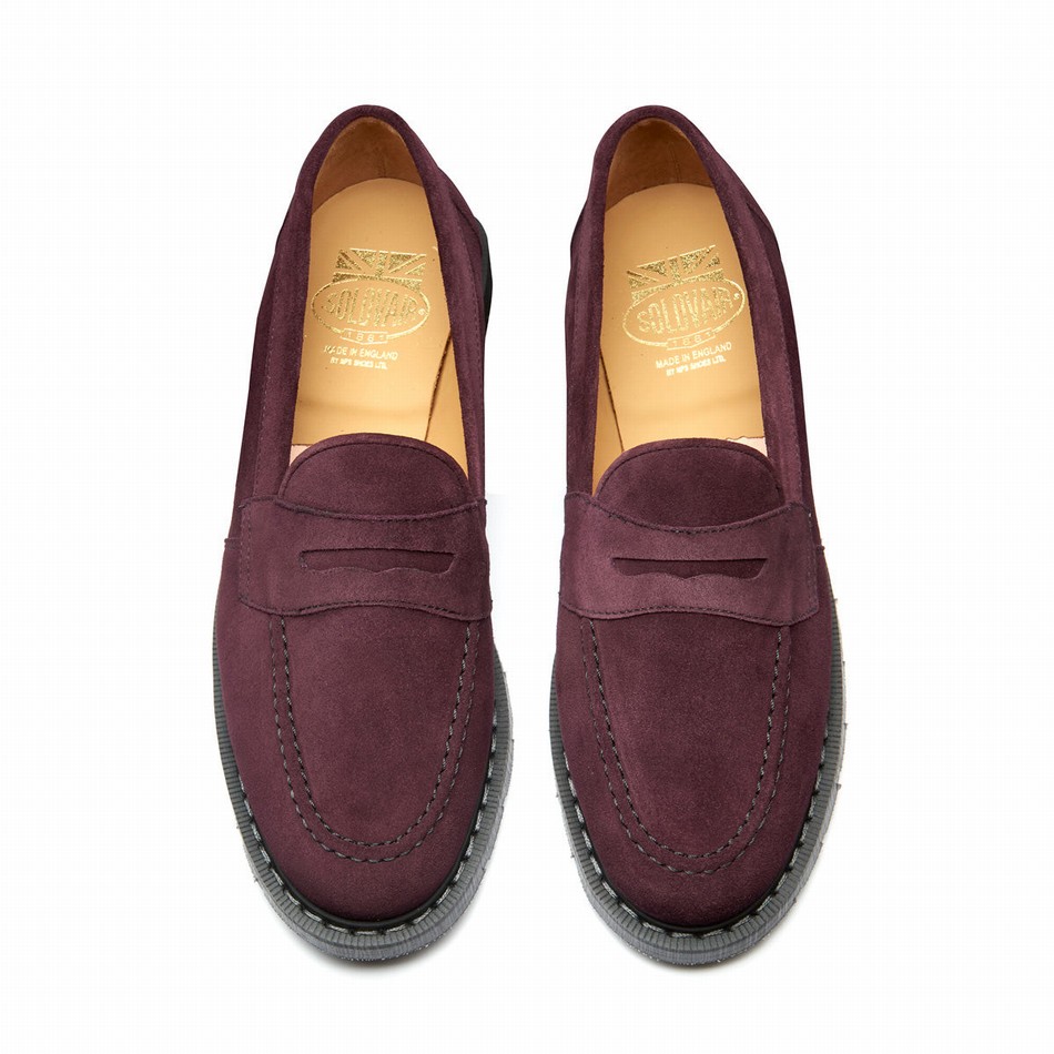 Solovair Suede Penny Uomo Mocassini Bordeaux | S0-970-AM-SUE-G-040