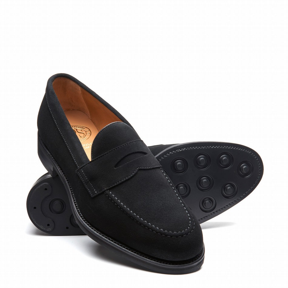 Solovair Suede Penny Uomo Mocassini Nere | 970-BK-SUE-060