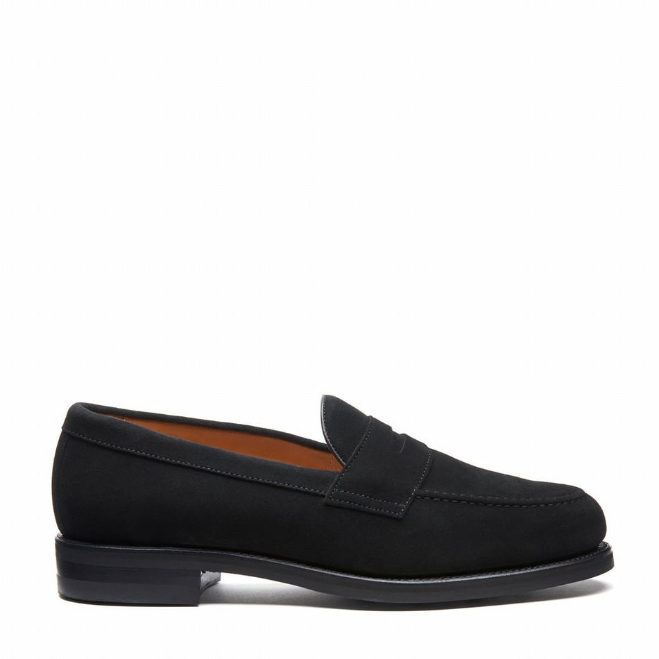 Solovair Suede Penny Uomo Mocassini Nere | 970-BK-SUE-060