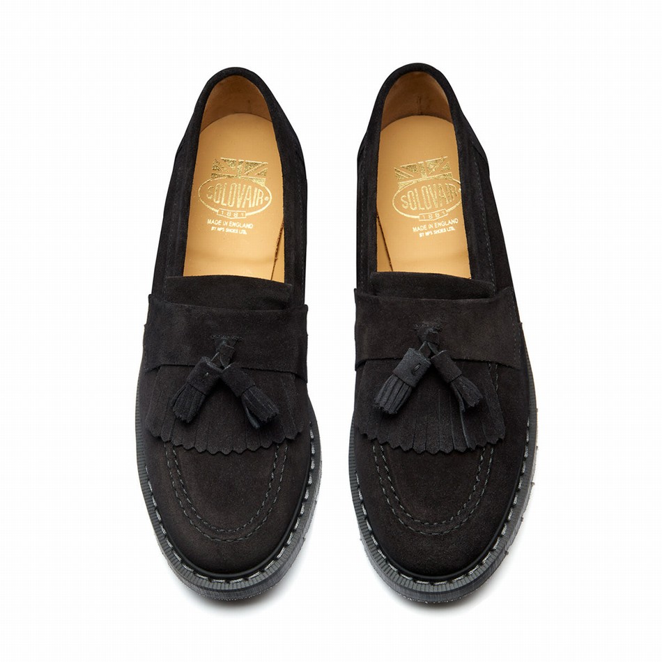 Solovair Suede Tassel Donna Mocassini Nere | S0-1022-BK-SUE-G-040