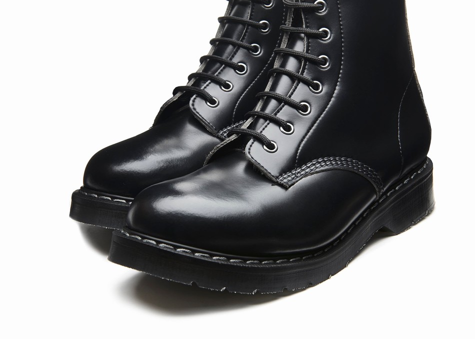 Solovair Vegan Hi-Shine 8 Eye Donna Stivali Derby Nere | VS8-551-BK-SM-VEG-G-035