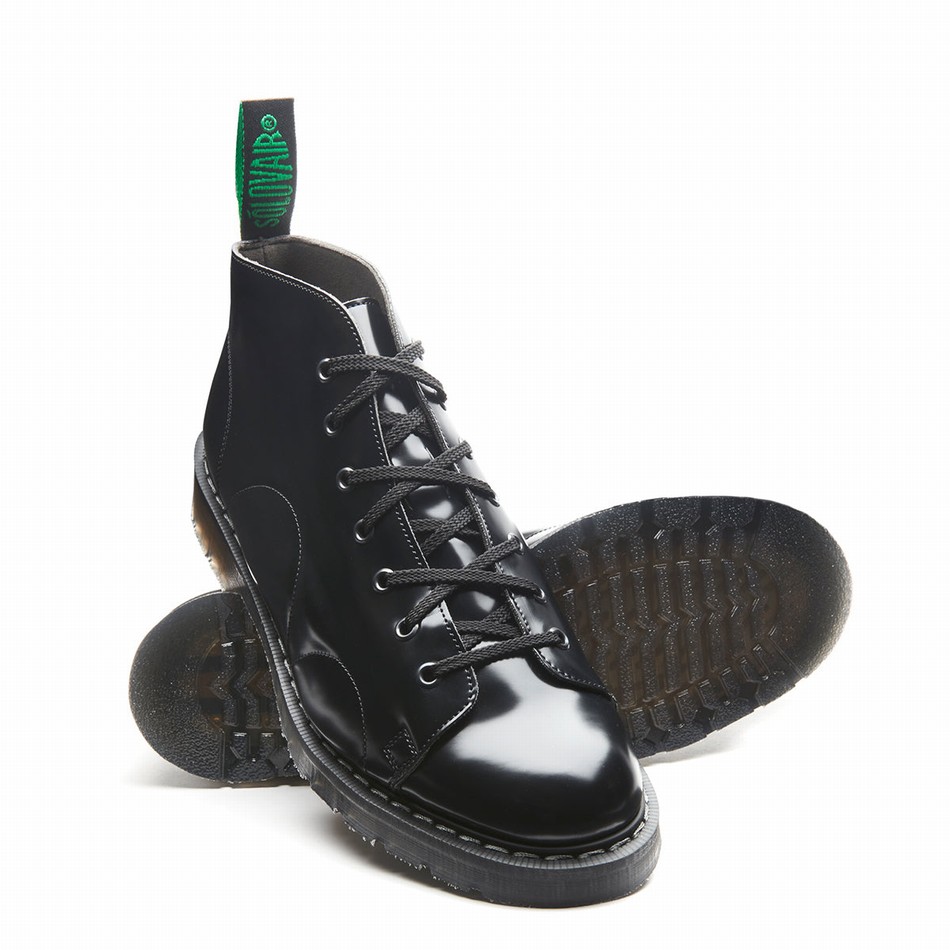 Solovair Vegan Hi-Shine Donna Stivali Da Scimmia Nere | VS7-116-BK-VEG-G-030