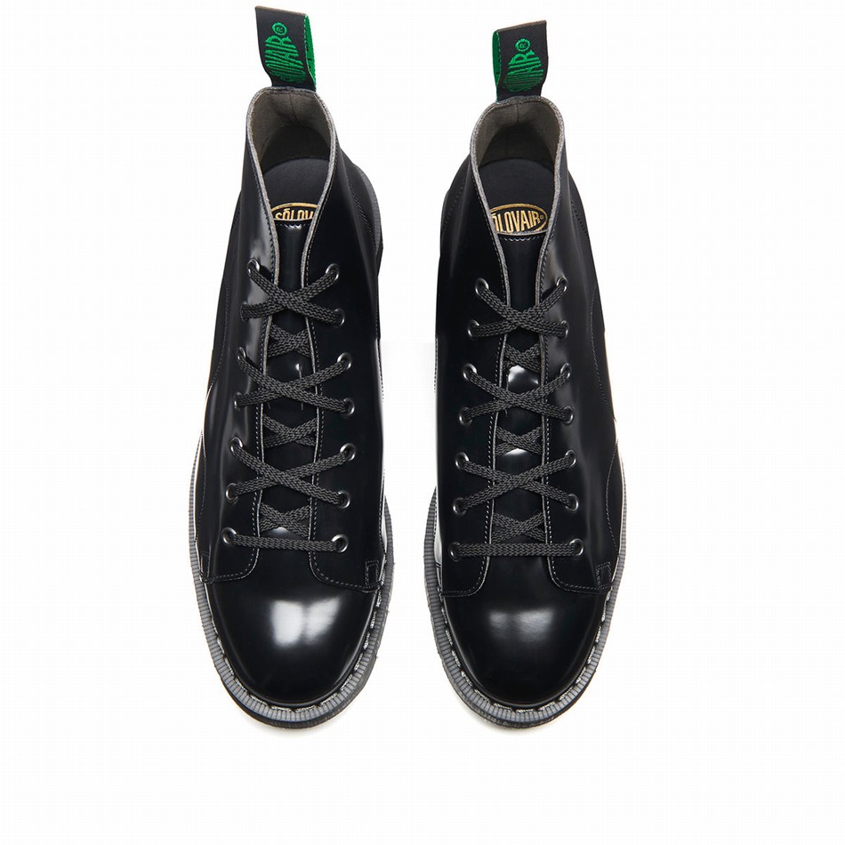 Solovair Vegan Hi-Shine Donna Stivali Da Scimmia Nere | VS7-116-BK-VEG-G-030