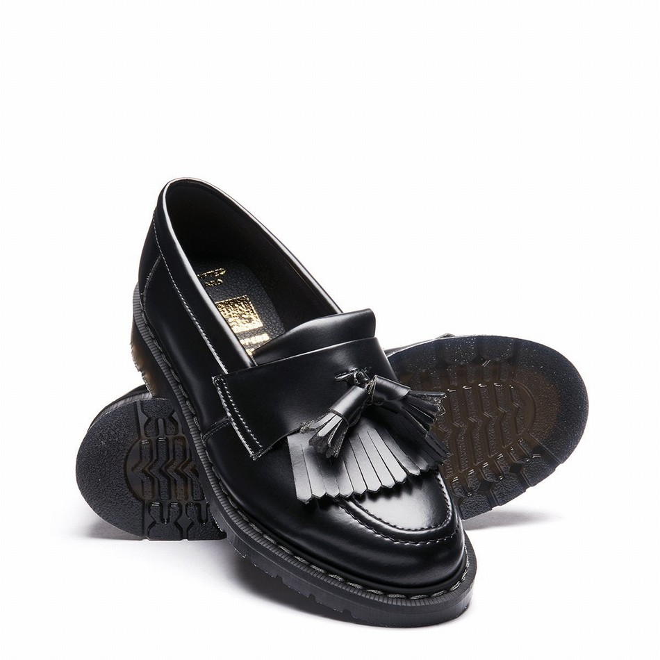Solovair Vegan Hi-Shine Tassel Donna Mocassini Nere | VS0-1022-BK-VEG-G-040
