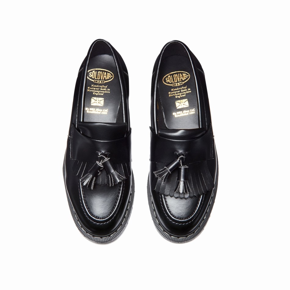 Solovair Vegan Hi-Shine Tassel Donna Mocassini Nere | VS0-1022-BK-VEG-G-040